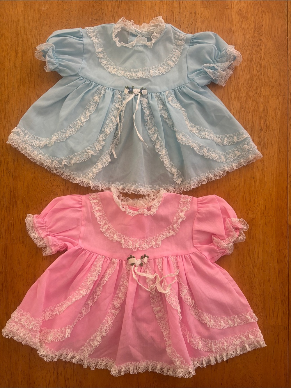 Vintage Sears Newborn Lace Trim Baby Dress Set in Blue & Pink